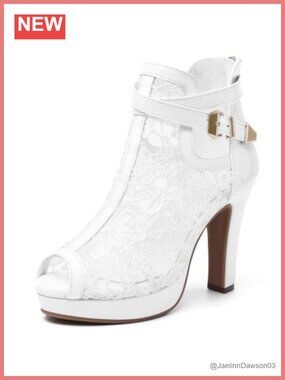 Susanny High Heel Platform Boots Lace Mesh Peep Toe Ankle Booties